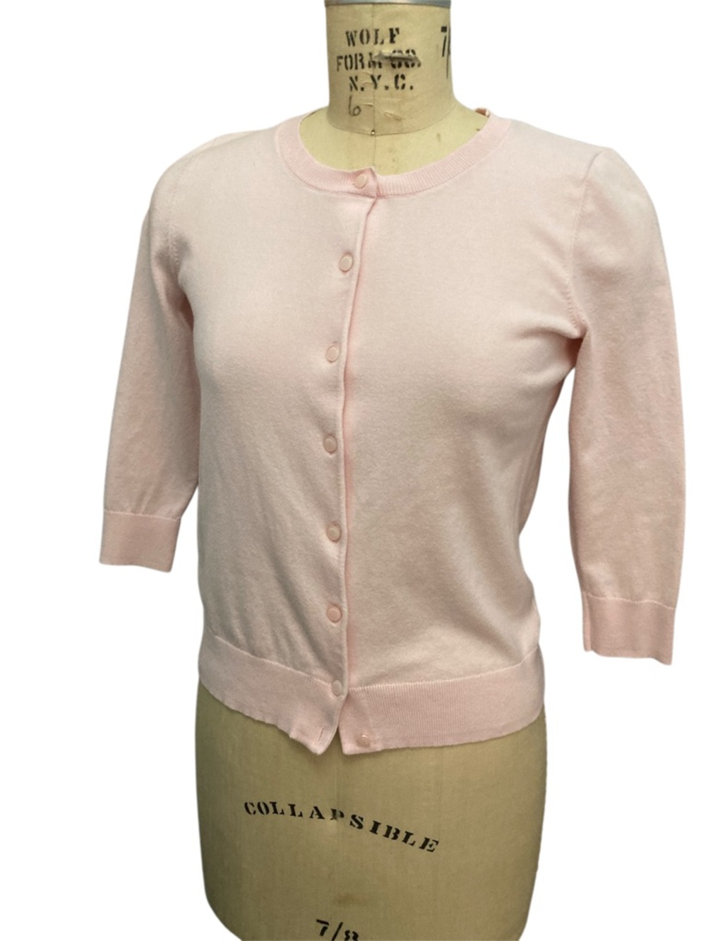 Talbots Light Pink Button-Front Crewneck Cardigan - Picture 2 of 4